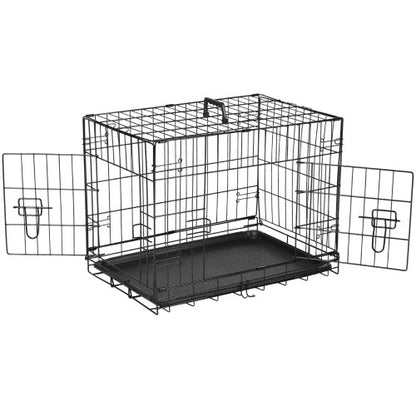 Dog Crate with Divider, Indoor Pet Kennel, Double Door, Folding Wire, Plastic Leak-Proof Plate