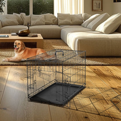 Dog Crate with Divider, Indoor Pet Kennel, Double Door, Folding Wire, Plastic Leak-Proof Plate